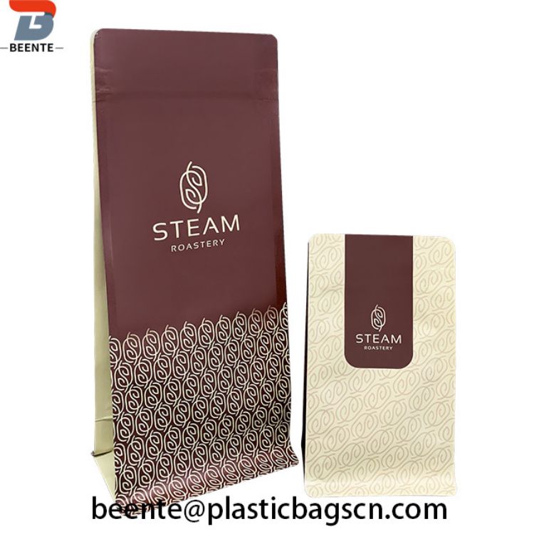 စိတ်ကြိုက်ကော်ဖီထုပ်ပိုးအိတ် Flat Bottom Kraft Paper Zip Lock Bags