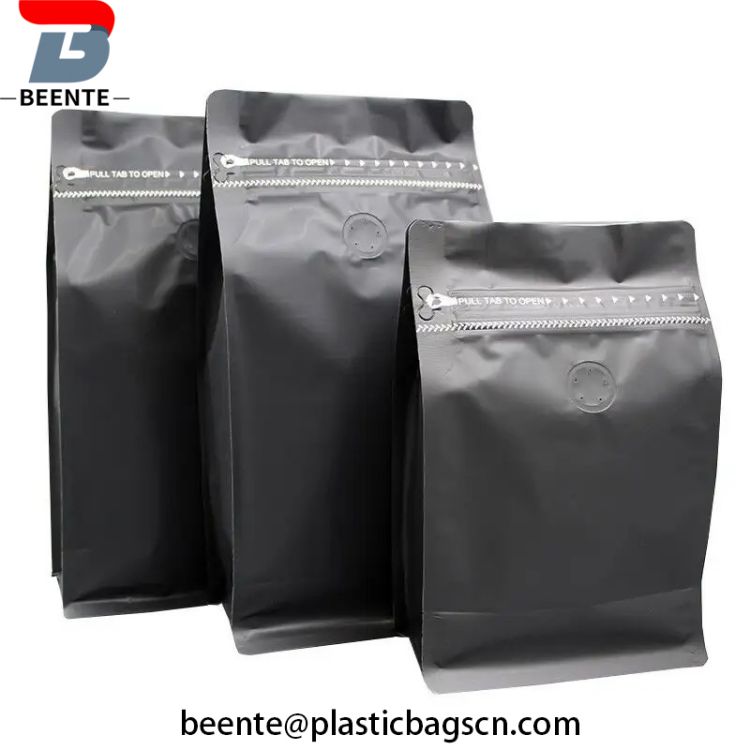 Valve ပါသော Biodegradable Zipper Flat Bottom Coffee Bags များ